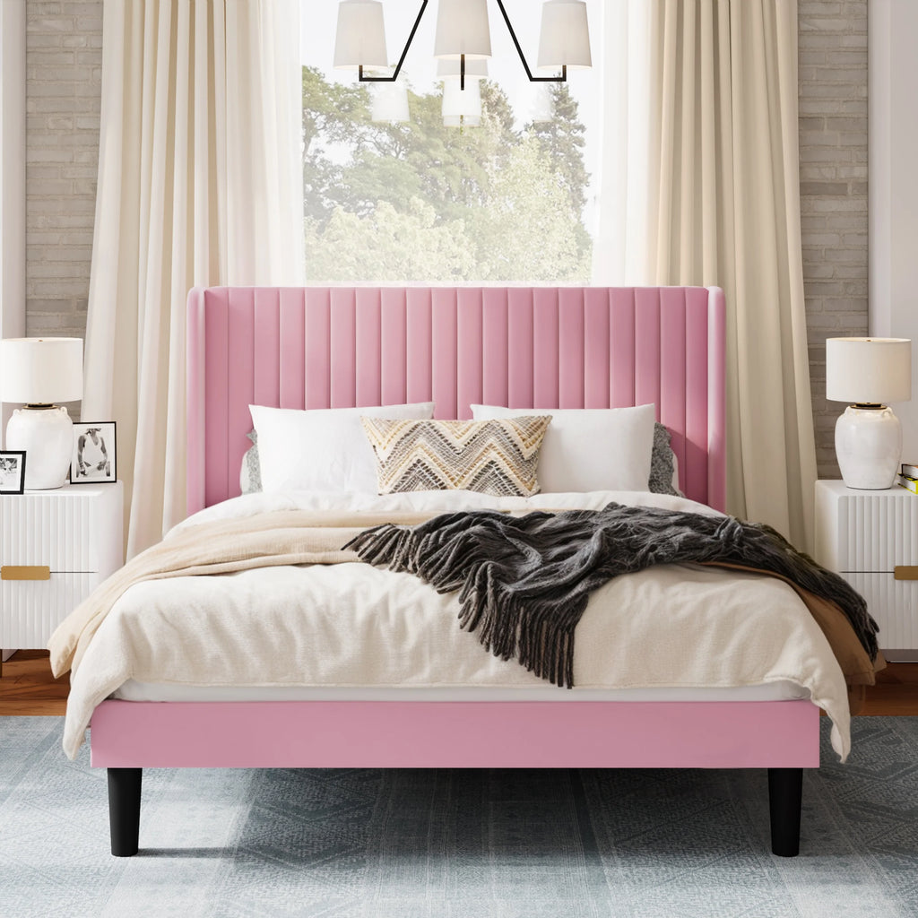 Queen Size Velvet Upholstered Platform Bed Frame N181287