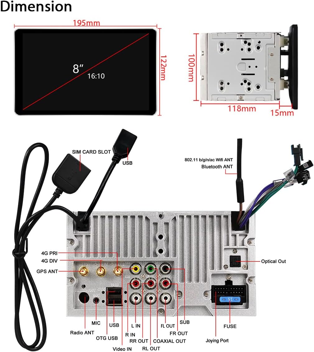 8 Inch Touch Screen Car Stereo with 4GB RAM 64GB ROM H5811