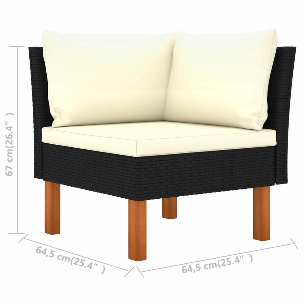 Cream White Black Poly Rattan Eucalyptus Wood Corner Sofa F315599