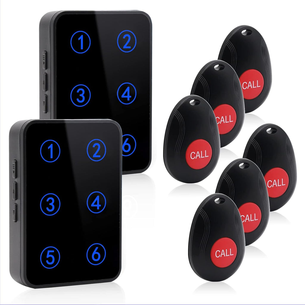Wireless Caregiver Pager System with 2 Number Display Plug-in Receiver 6 Waterproof Transmitters F296406