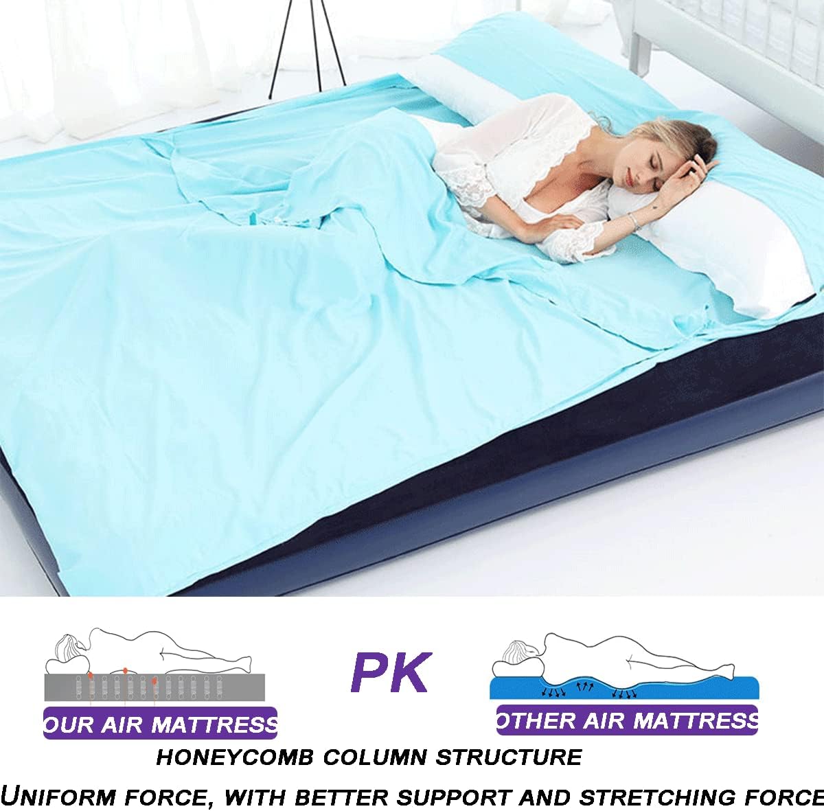 Full Size Air Mattress with Air Pump Inflatable Mattress with Flocking Surface Blow Up Mattress Air Bed Pack of 2 W92679