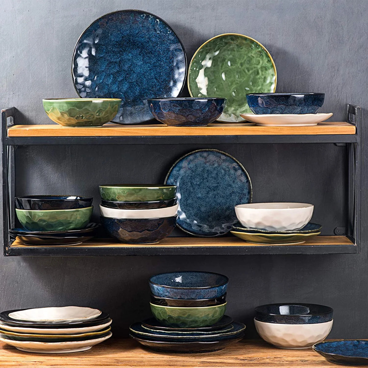 Blue Fluted Ceramic Pasta Bowl Set of 6 Q430839