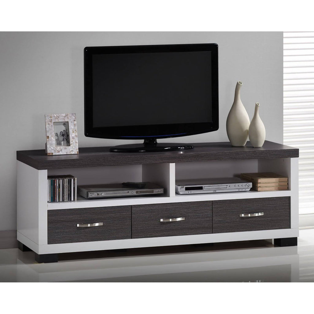 White and Dark Brown Entertainment TV Cabinet with Three Drawers E16321