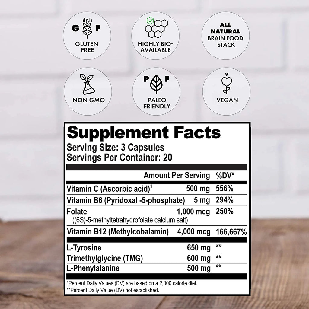 Dopamine Focus Supplement with L-Tyrosine, 60 Capsules T784