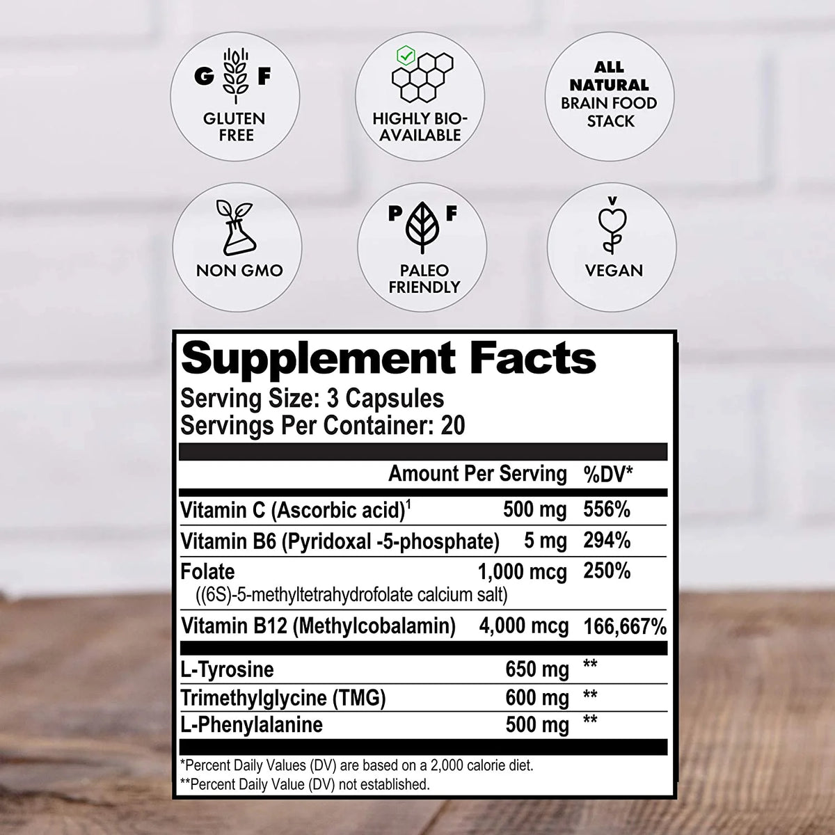 Dopamine Focus Supplement with L-Tyrosine, 60 Capsules T784