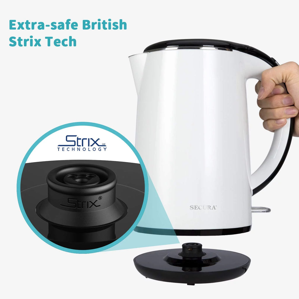 White Double Wall Electric Water Kettle 1.8 Quart G1912