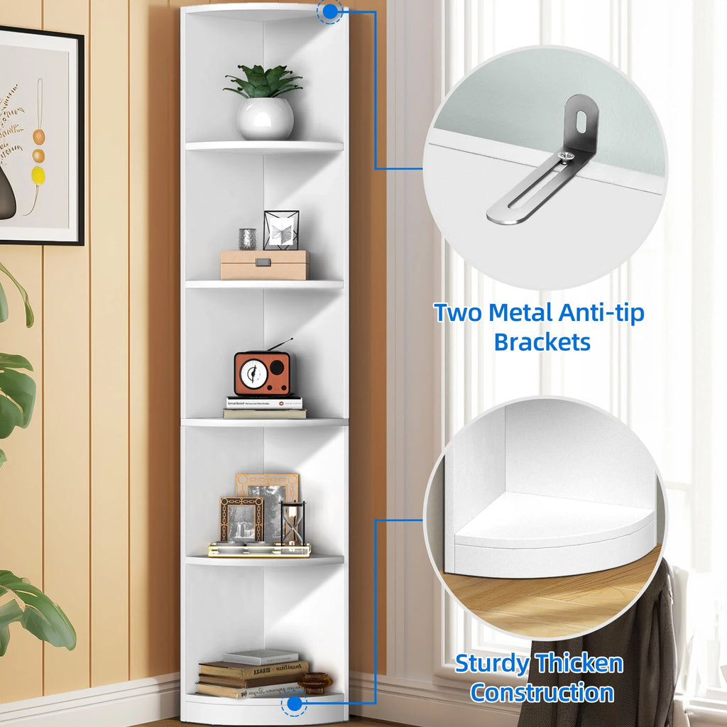 5 Tier White Corner Bookcase B490