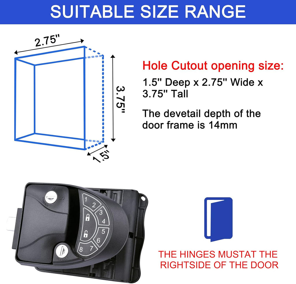 RV Keyless Entry Door Lock with Backlit Keypad and 2 Key Fobs O7691