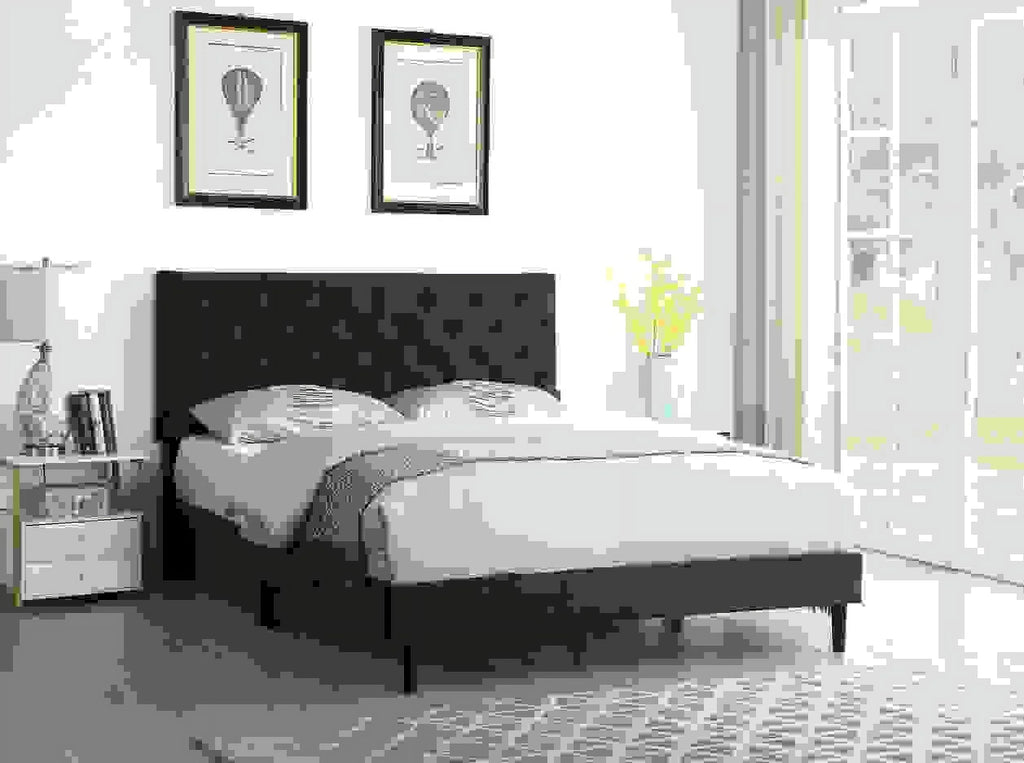 Gray Twin Upholstered Platform Bed Frame with Adjustable Headboard W763
