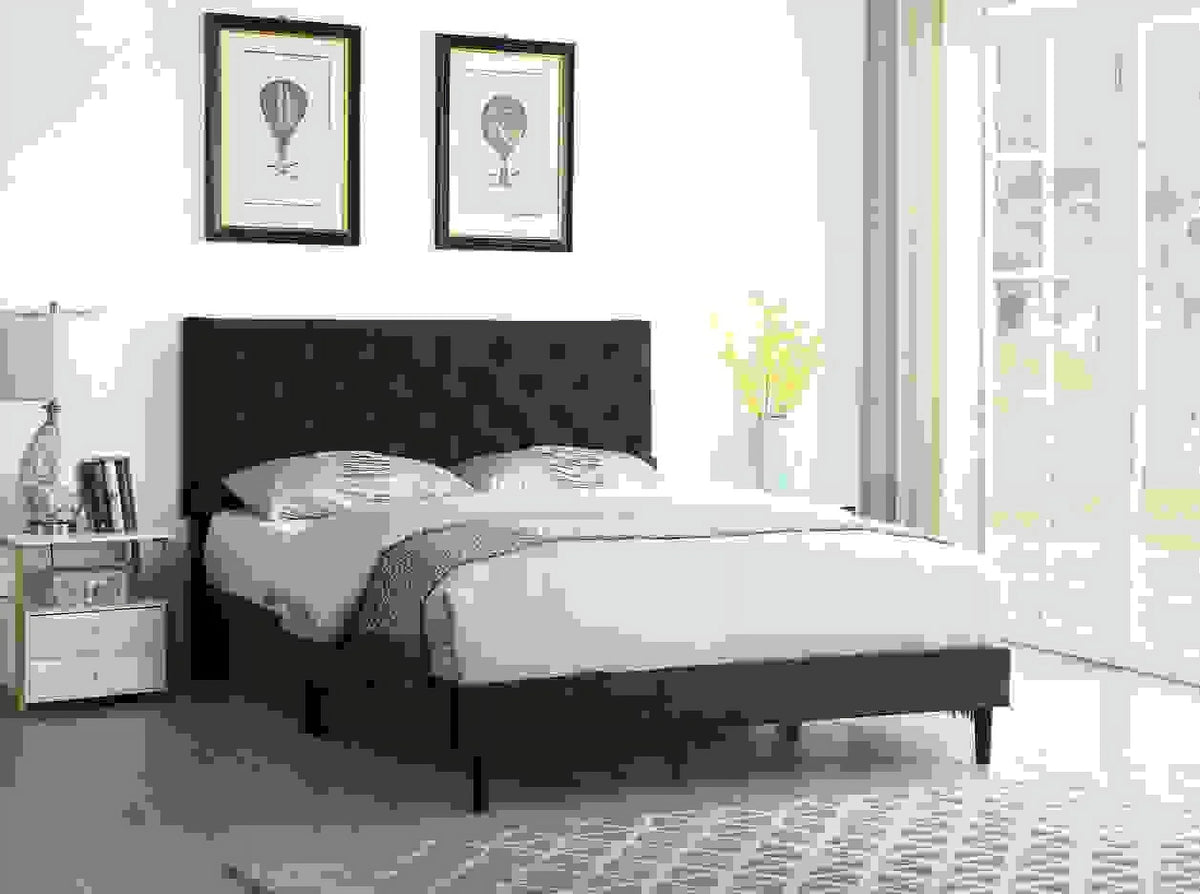 Gray Twin Upholstered Platform Bed Frame with Adjustable Headboard W763