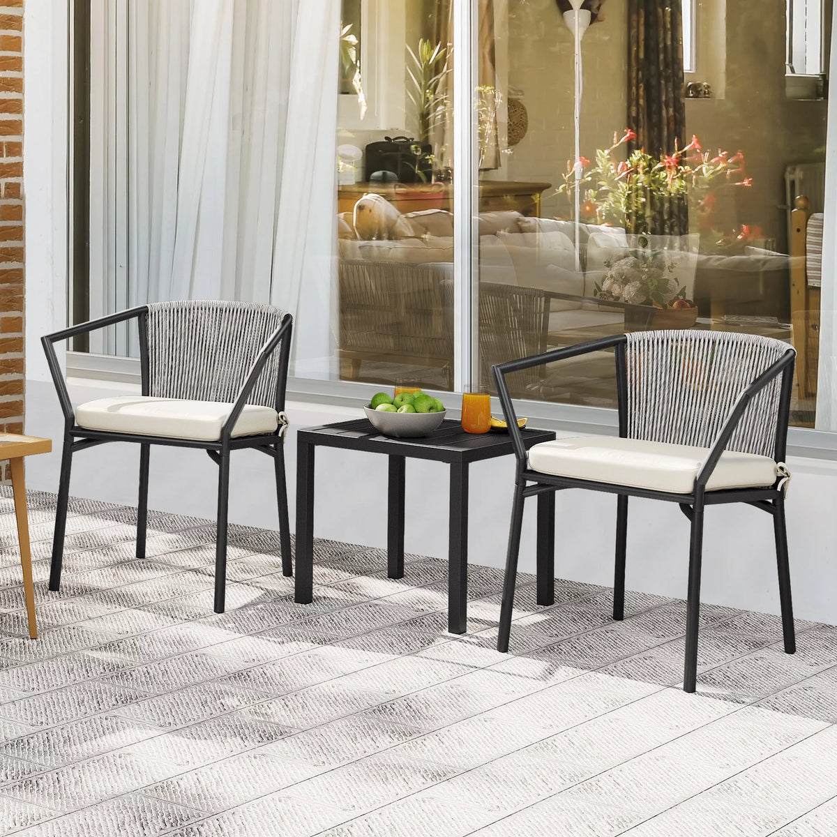 3-Piece Outdoor Wicker Bistro Set with Cushions L2279