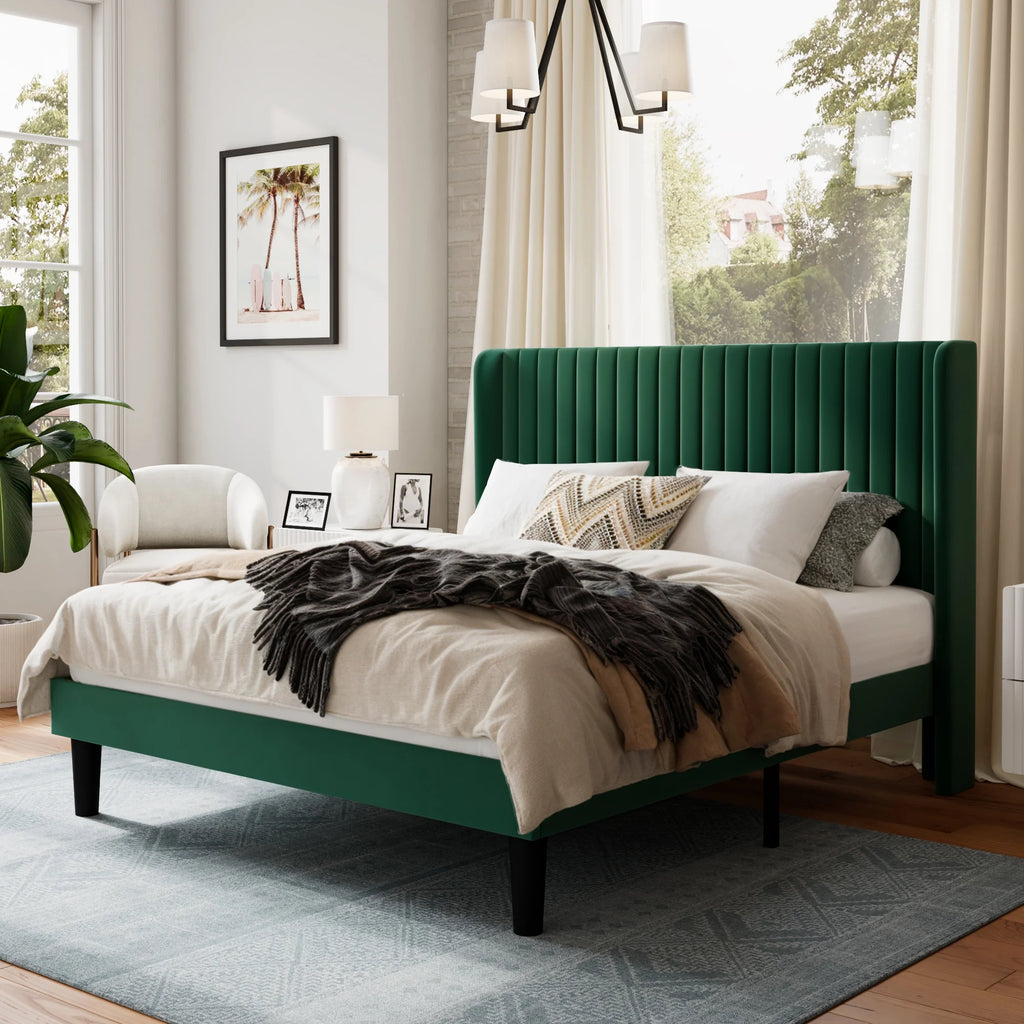 Queen Size Velvet Upholstered Platform Bed Frame N181287