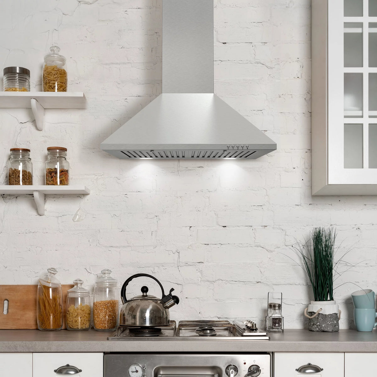 24 in. Ducted Wall Mount Range Hood in Stainless Steel with LED Lighting and Permanent Filters B543239