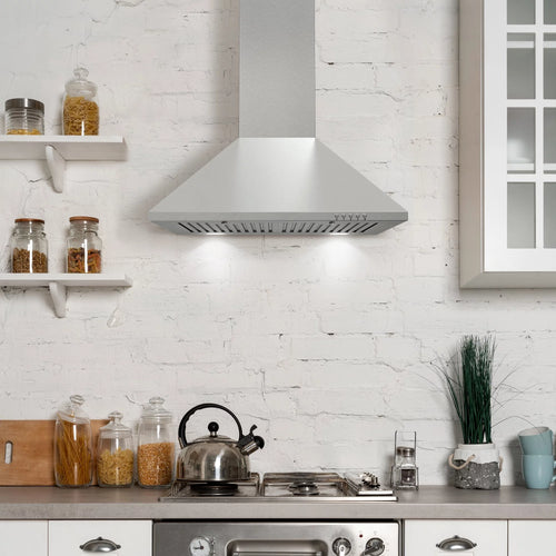 24 in. Ducted Wall Mount Range Hood in Stainless Steel with LED Lighting and Permanent Filters B543239