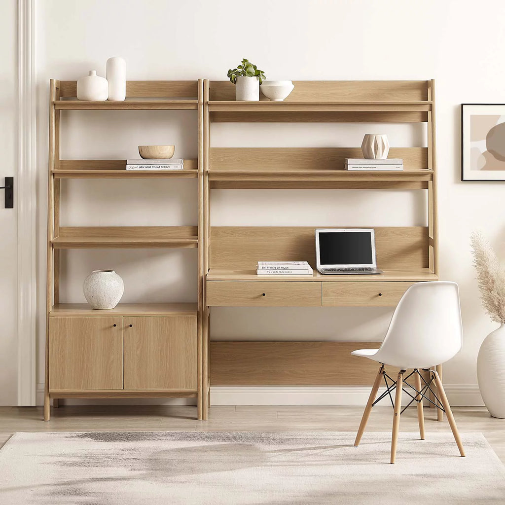 Oak Wood Office Desk and Bookshelf J8702