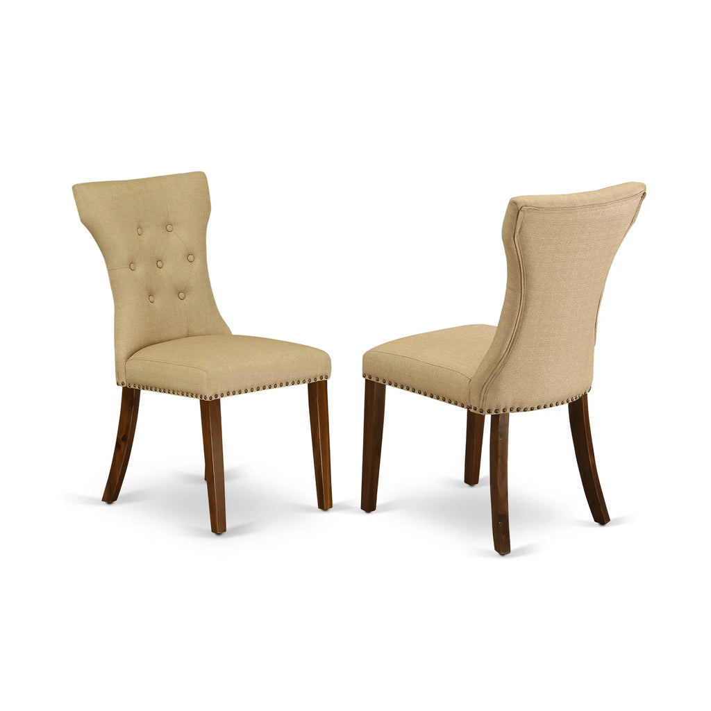 7 Piece Dining Table Set with Brown Linen Chairs A75381