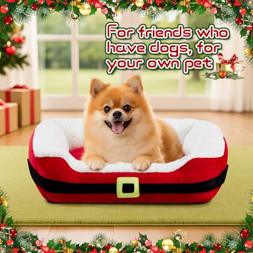 26" Christmas Dog Bed with Neck Bolster and Nonskid Bottom E12056