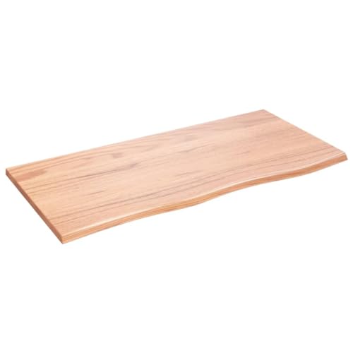 Solid Oak Wood Bathroom Countertop Light Brown Handmade Live Edge Vanity Top with Varnish Finish 15.7"x11.8"x(0.8"-1.6") D395265