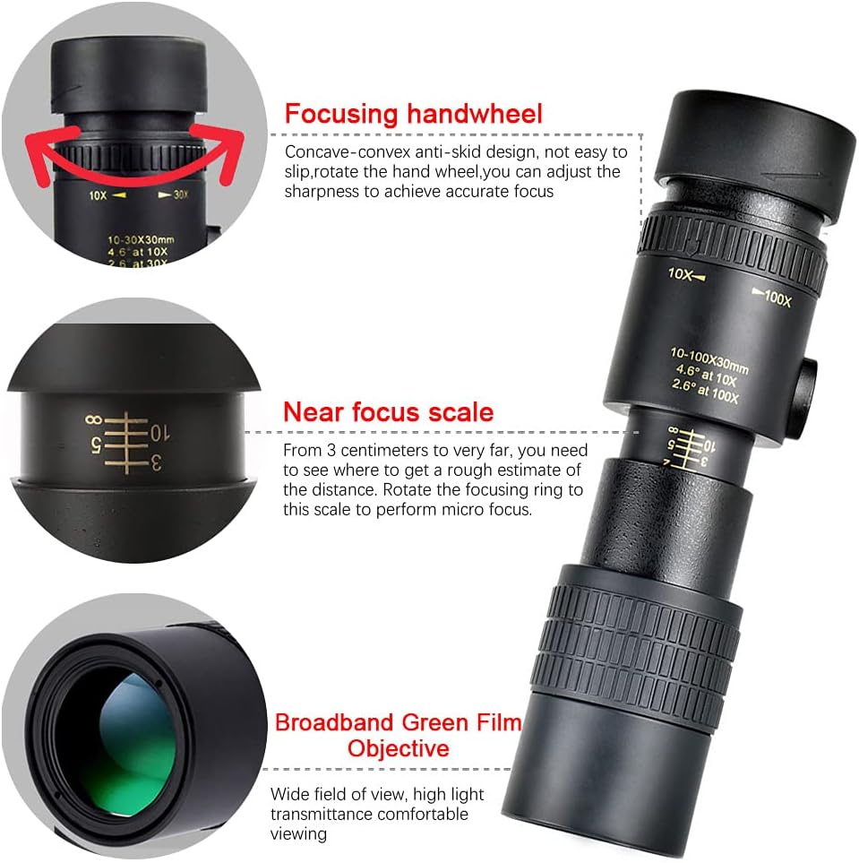 4k 10-300x40mm Super Telephoto Zoom Monocular Telescope with Phone Adapter Tripod J35510