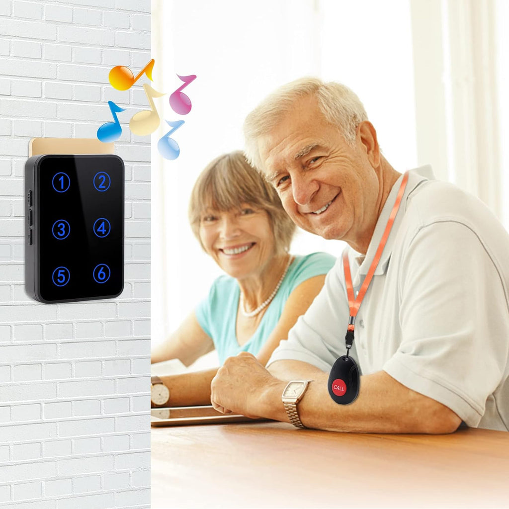 Wireless Caregiver Pager System with 2 Number Display Plug-in Receiver 6 Waterproof Transmitters F296406