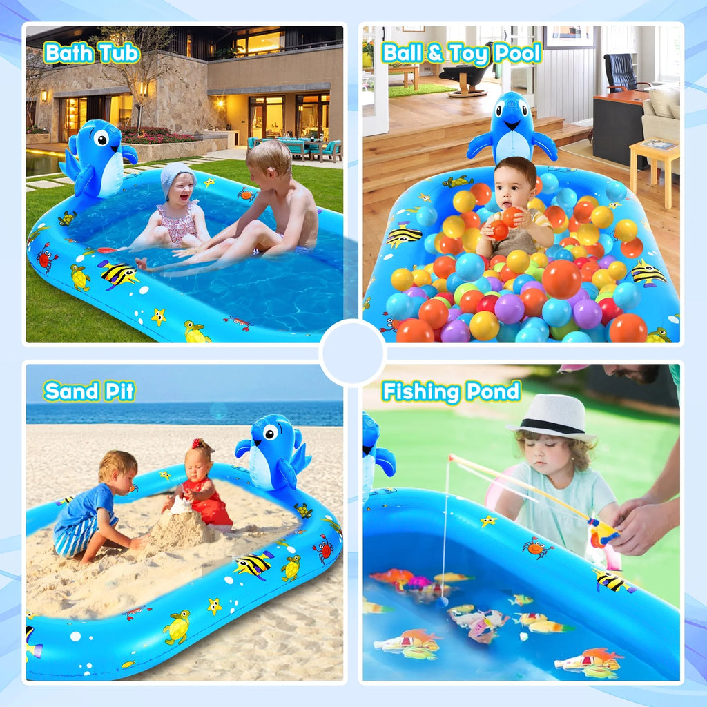 Dolphin Inflatable Sprinkler Pool 67 * 40in Kiddie Pool Z110