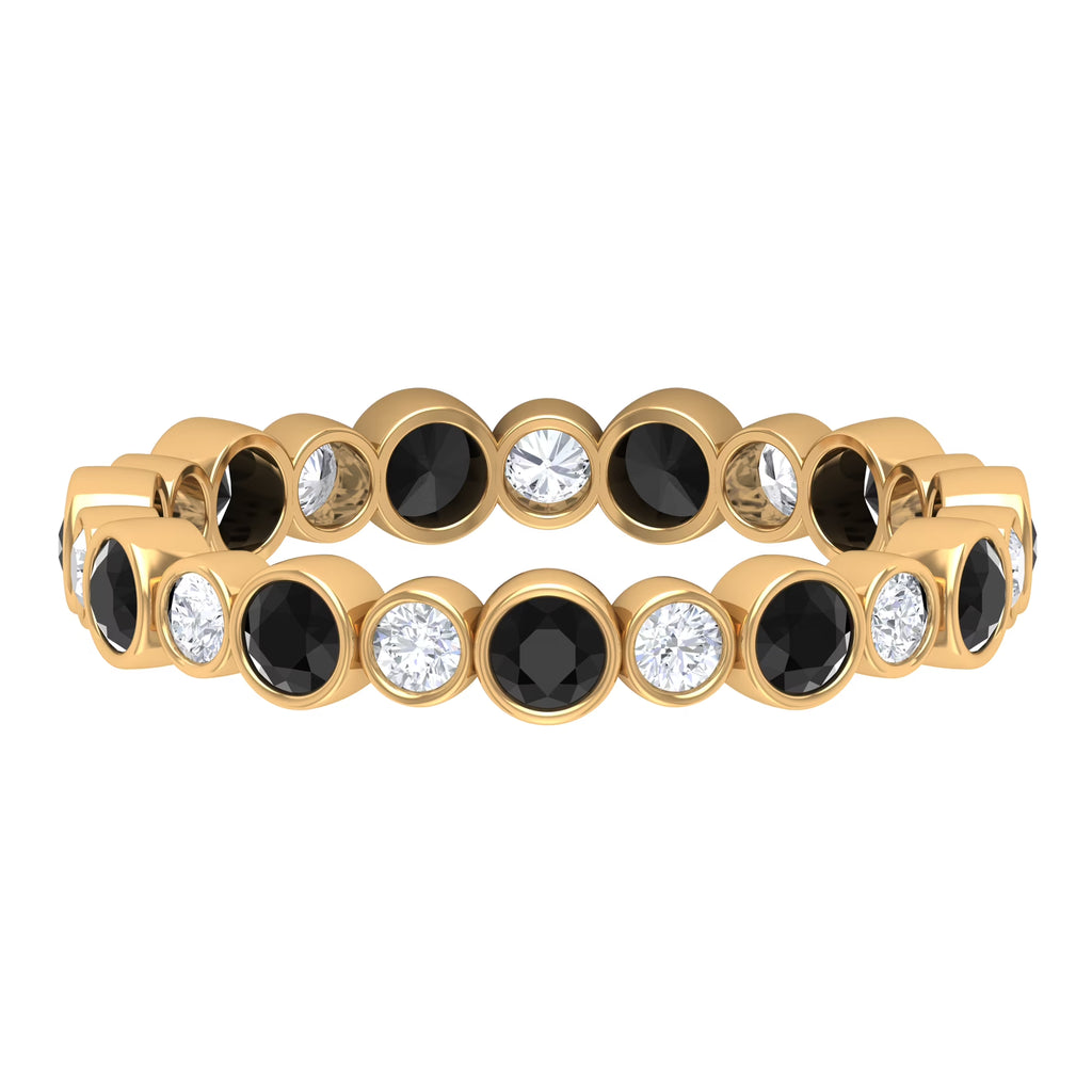1 CT Black Onyx and Diamond Eternity Band Ring, 18K Yellow Gold, US 7.00 O89927