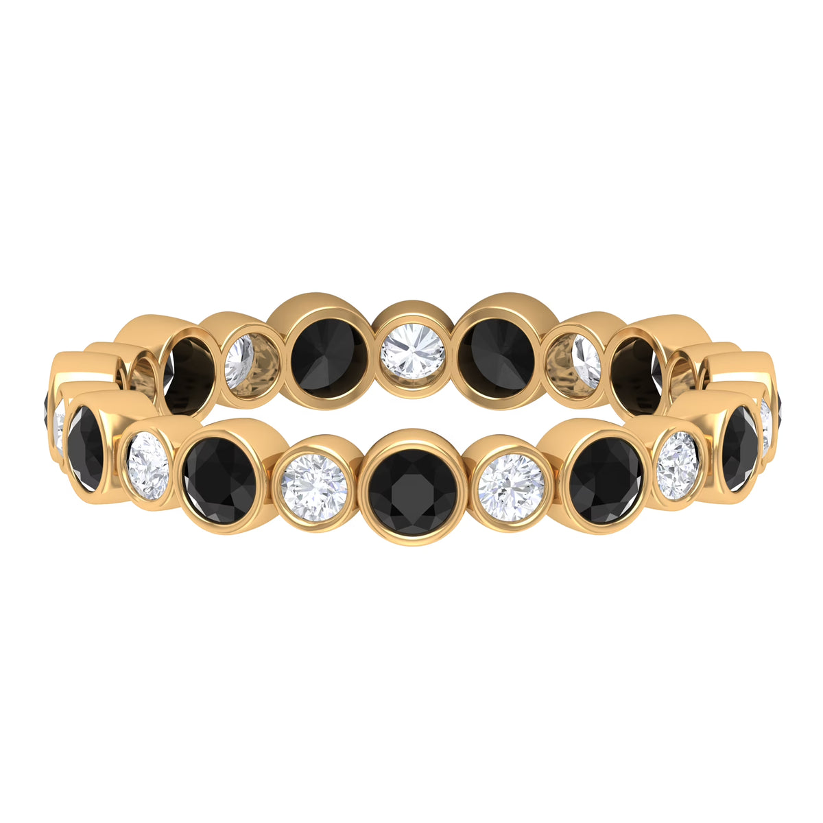 1 CT Black Onyx and Diamond Eternity Band Ring, 18K Yellow Gold, US 7.00 O89927