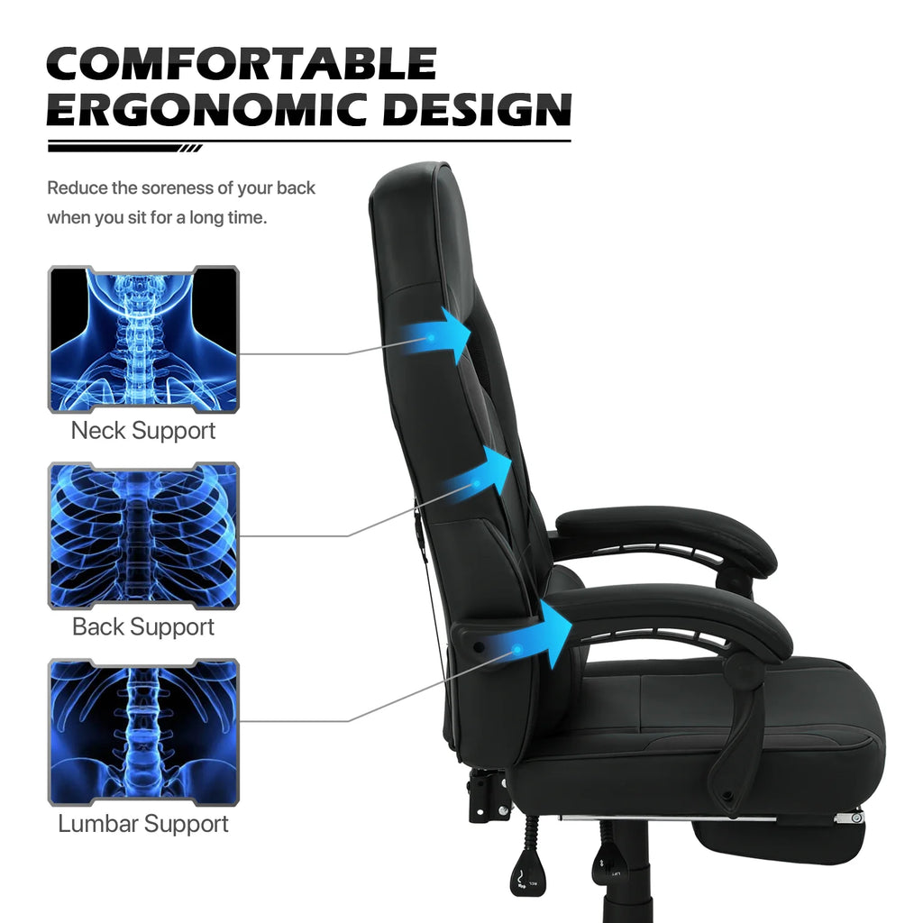 Black Ergonomic Gaming Chair with Detachable Pillow and Lumbar Support W407236