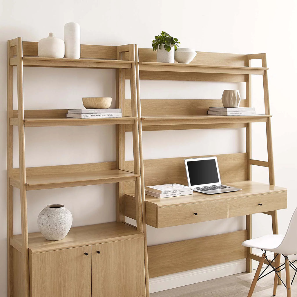 Oak Wood Office Desk and Bookshelf J8702