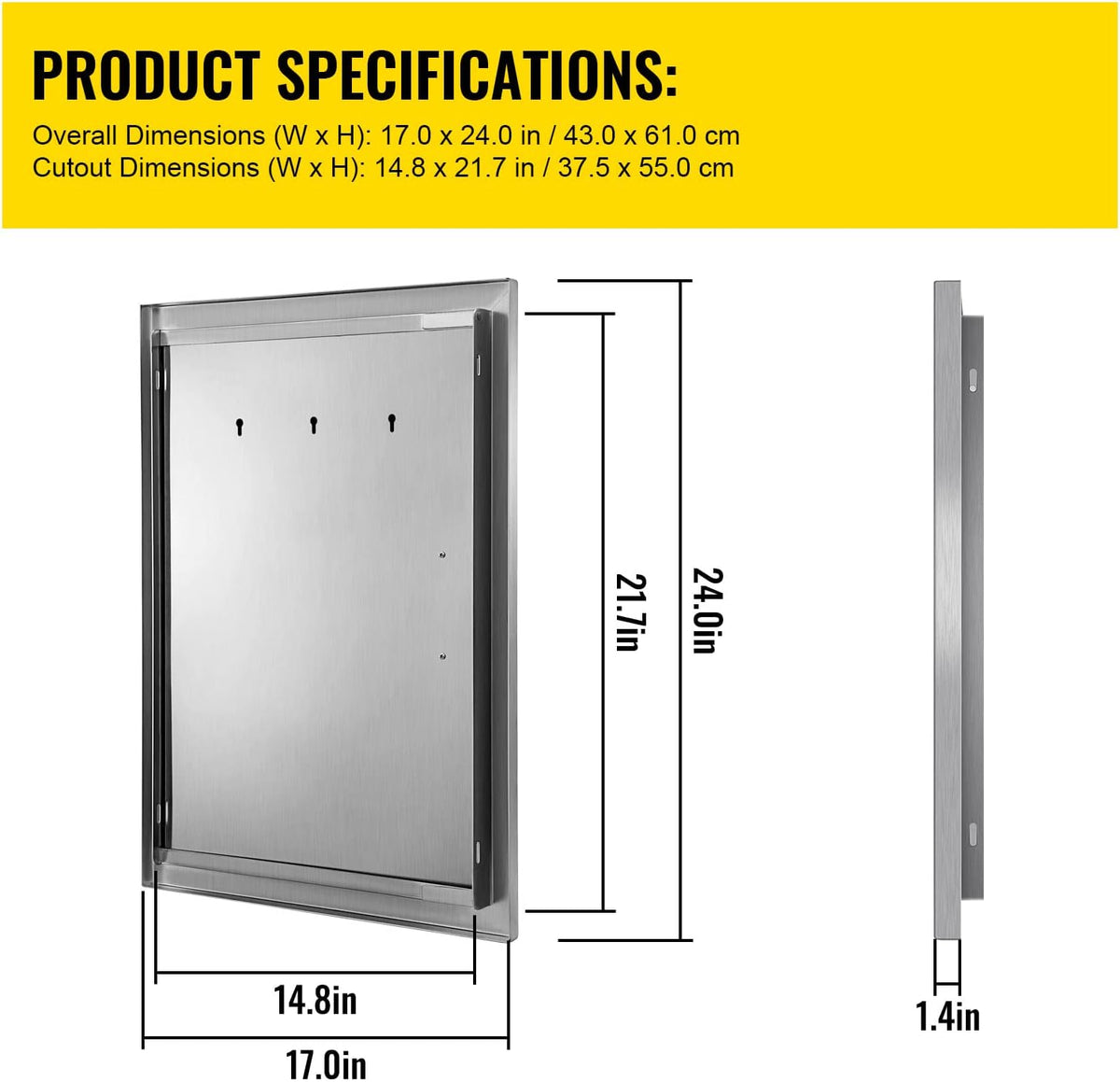 BBQ Access Door 17W x 24H Inch Stainless Steel L434