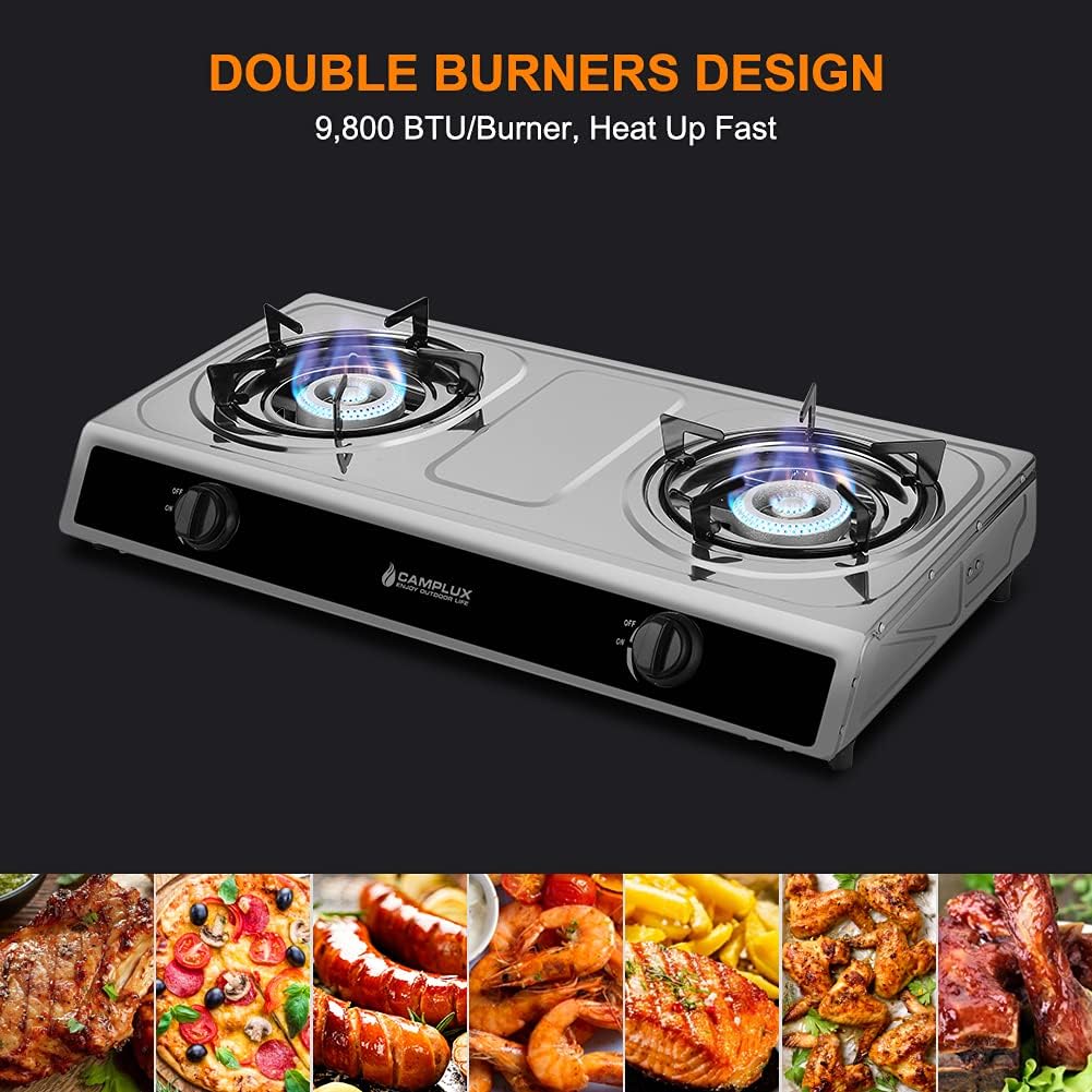 Stainless Steel 2 Burner Camping Stove with Auto Ignition C258