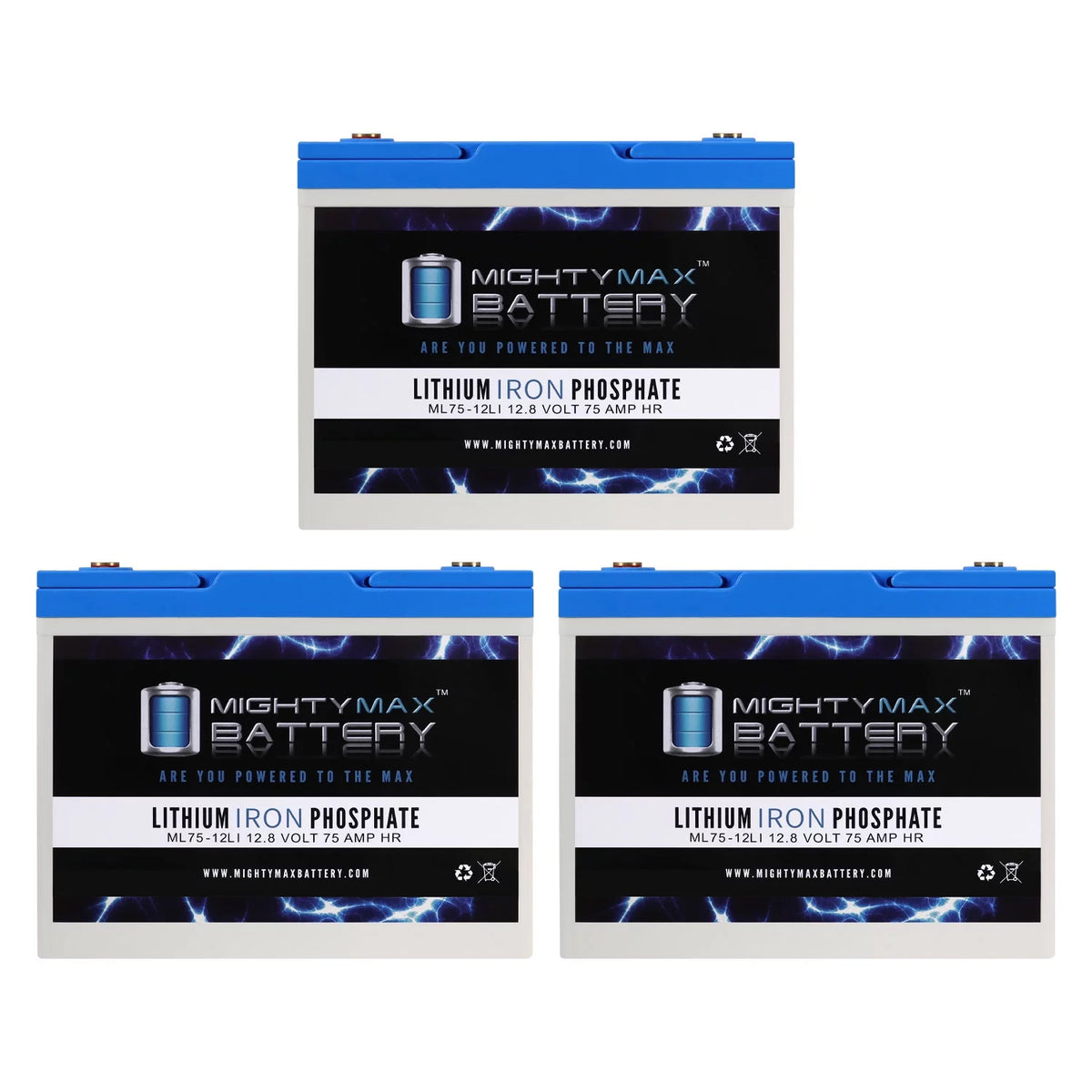 12V 75AH Lithium Replacement Battery 3 Pack K214
