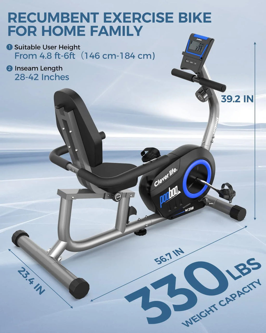 Magnetic Recumbent Exercise Bike 330lbs Blue X426909