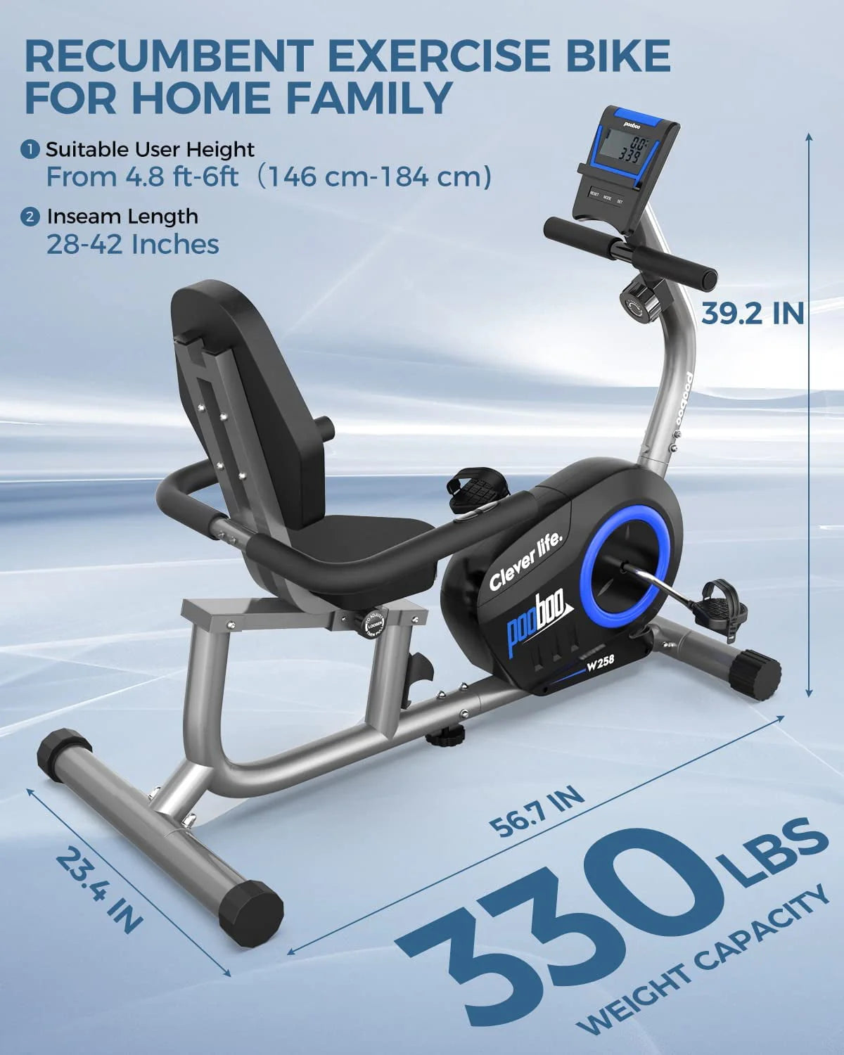 Magnetic Recumbent Exercise Bike 330lbs Blue X426909