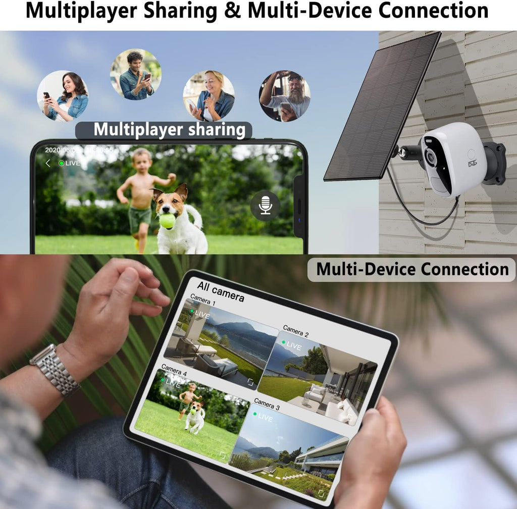 Wireless Outdoor Security Camera with Solar Panel, 1080P Color Night Vision, PIR Motion Sensor, Siren Alarm, 2-Way Audio, Waterproof J9341