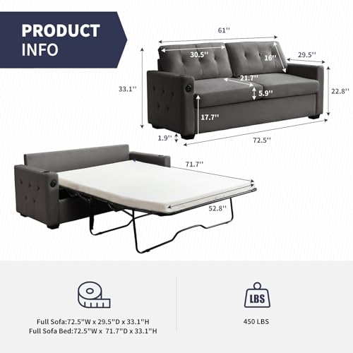 Beige Queen Pull Out Sofa Bed with Memory Foam Mattress X245