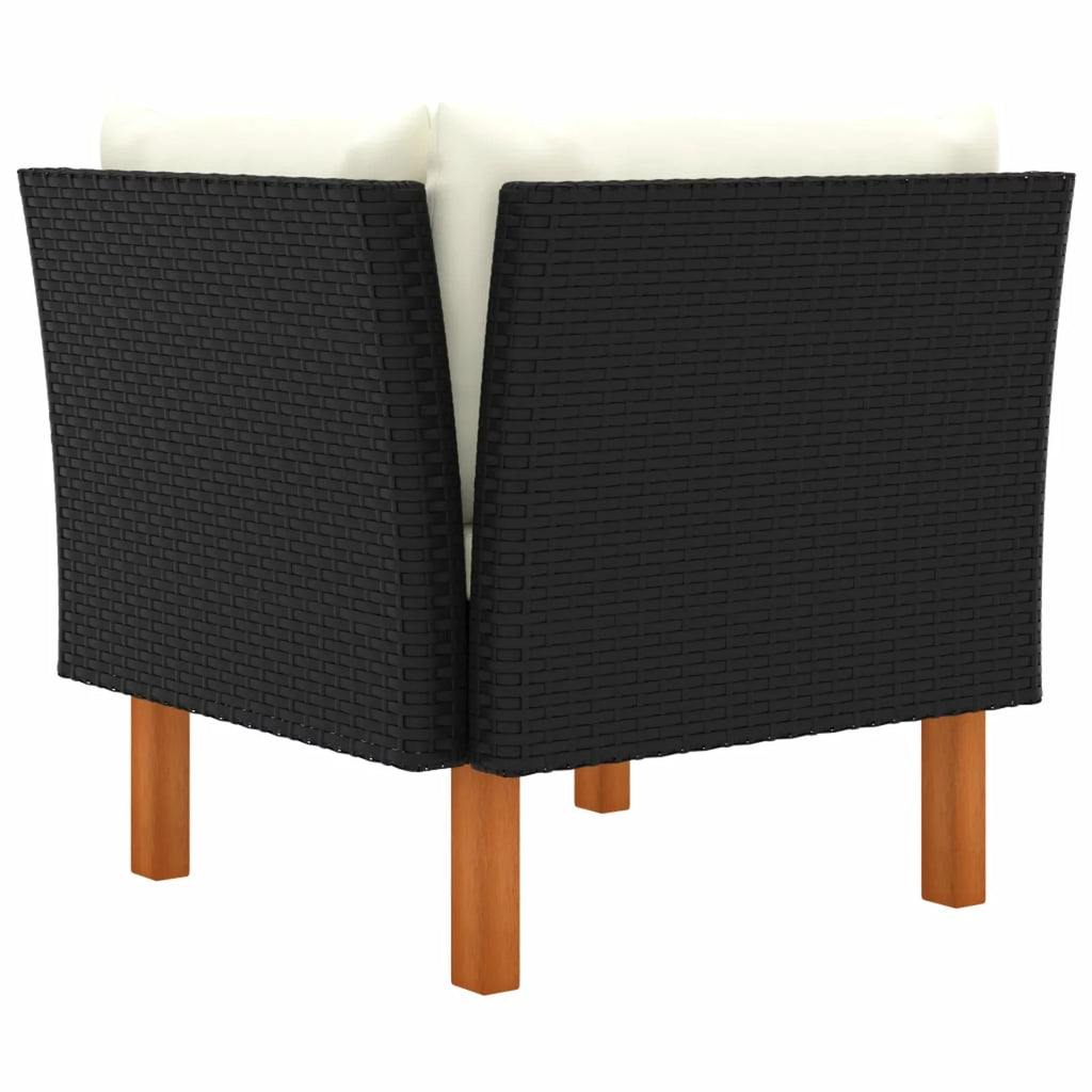 Cream White Black Poly Rattan Eucalyptus Wood Corner Sofa F315599