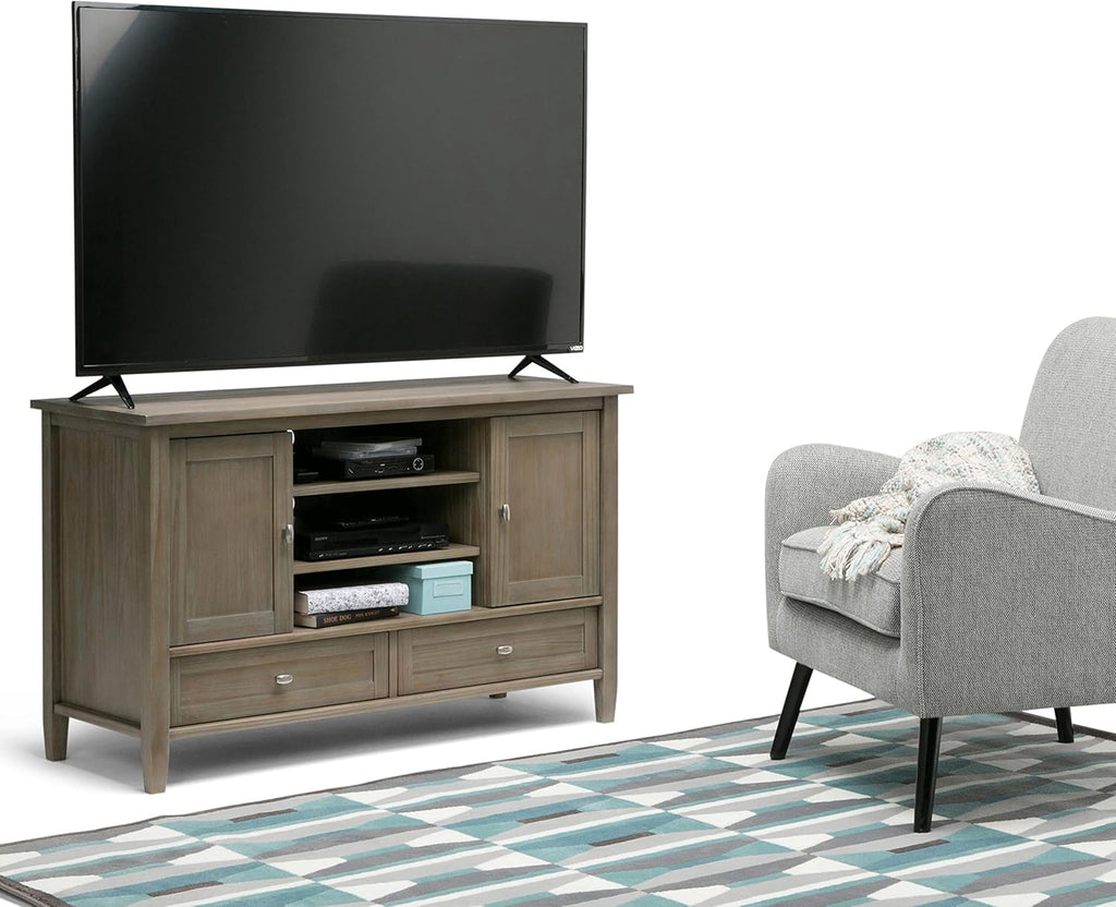 47 inch Wide Rustic Natural Aged Brown Solid Wood TV Media Stand H425
