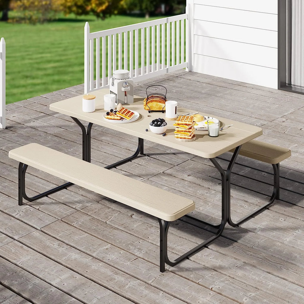6 ft Black Picnic Table Bench Set with Umbrella Hole K599