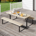 6 ft Black Picnic Table Bench Set with Umbrella Hole K599