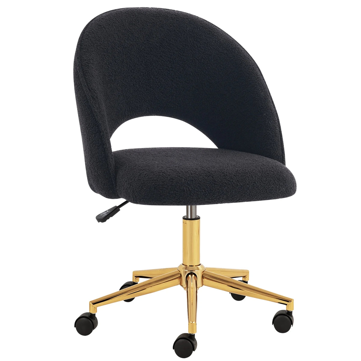 Black Faux Sherpa Upholstered Swivel Home Office Chair E444163