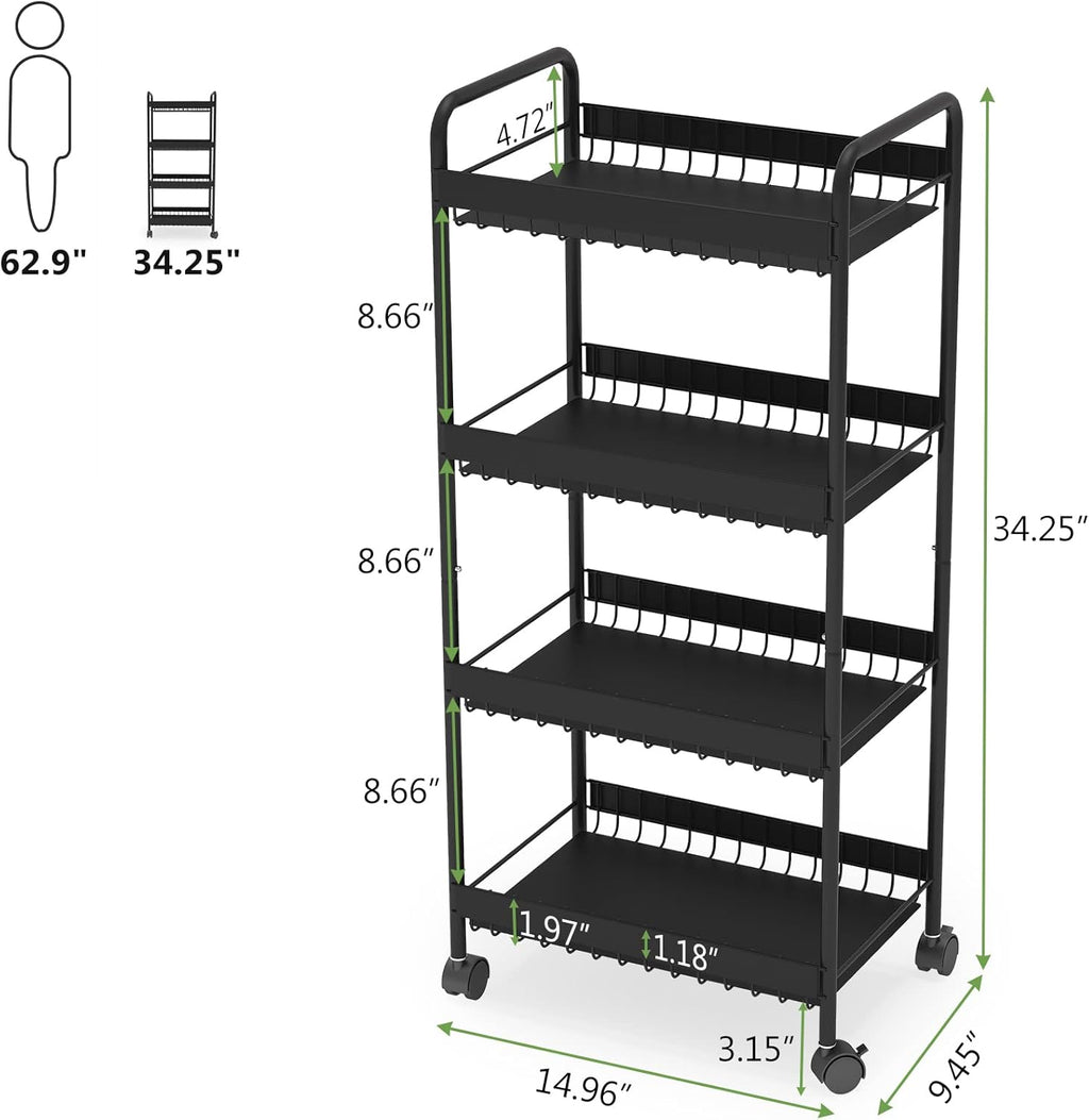 4-Tier Metal Rolling Utility Cart with Wheels U423647