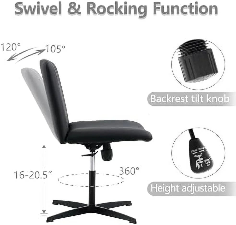 Armless Office Desk Chair No Wheels PU Adjustable Swivel L140