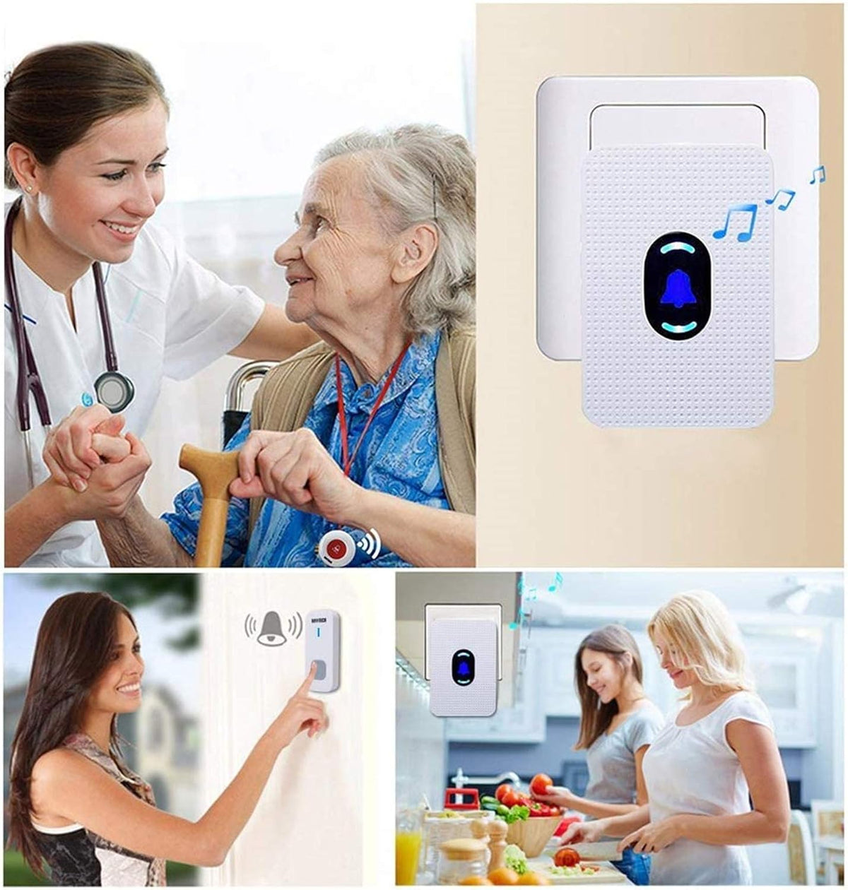 Elderly Call Button with 2 Receivers & 1 Waterproof Transmitters & 1 Doorbell T259893