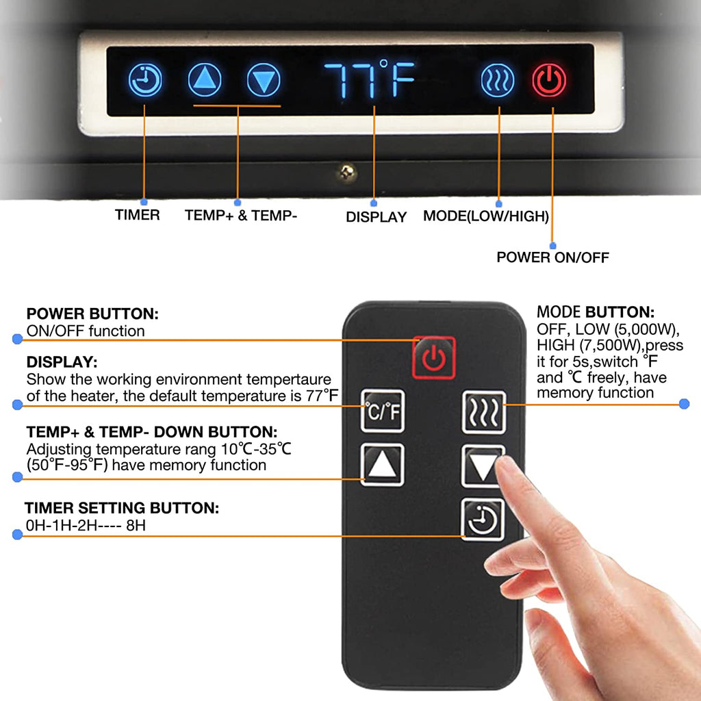 7500W Digital Fan Forced Ceiling Mount Heater with Remote and Digital Thermostat I9071