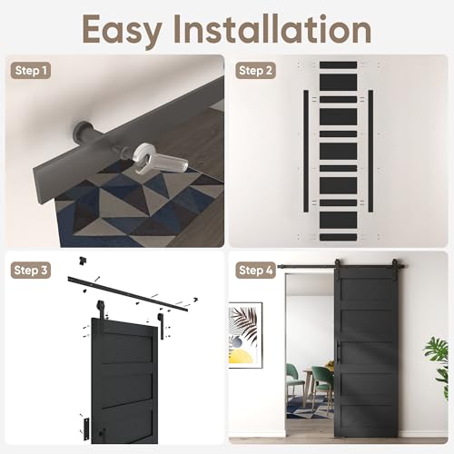 Black 36" x 84" Solid Wood Barn Door with Hardware Kit Q215