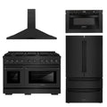 48 In. Gas Range, Refrigerator, Range Hood, Microwave Drawer in Black Stainless Steel Q8548