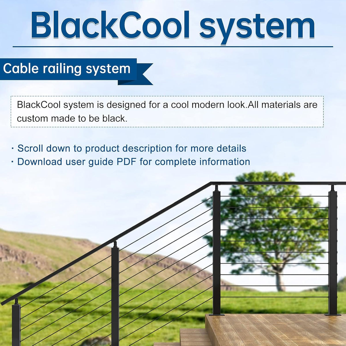 4 Pack 36x2x2 Stainless Steel Black Cable Railing Post B610865
