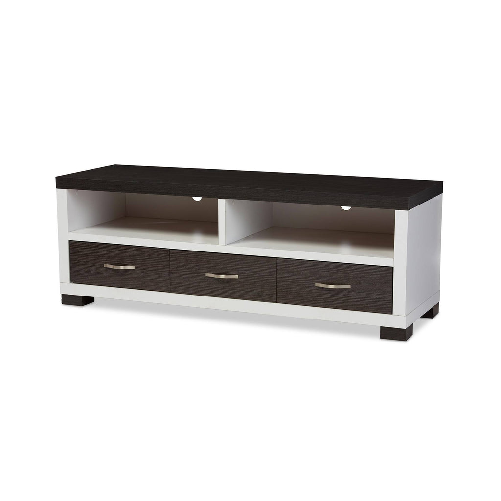 White and Dark Brown Entertainment TV Cabinet with Three Drawers E16321