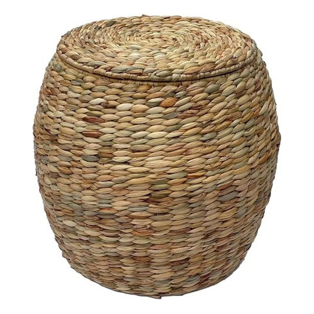 Beige Wicker Rattan Storage Ottoman Basket with Lid N332494